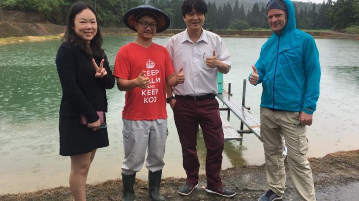 Taiwan business partner Sing Chang Koi Farm visited to Nogami mud pond . Chikara Nogami San