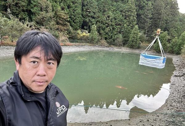 Miyoshi Fish Farm main mud pond harvest visit at Kochi prefecture.